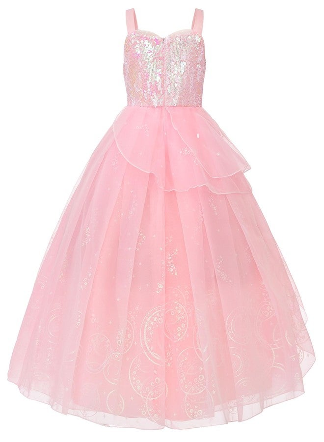 JerrisApparel Girls Princess Party Dress Pink Witch Costume Sequin Tulle Gown Dress Up (Pink, 9-10 Years/140) - Image 2